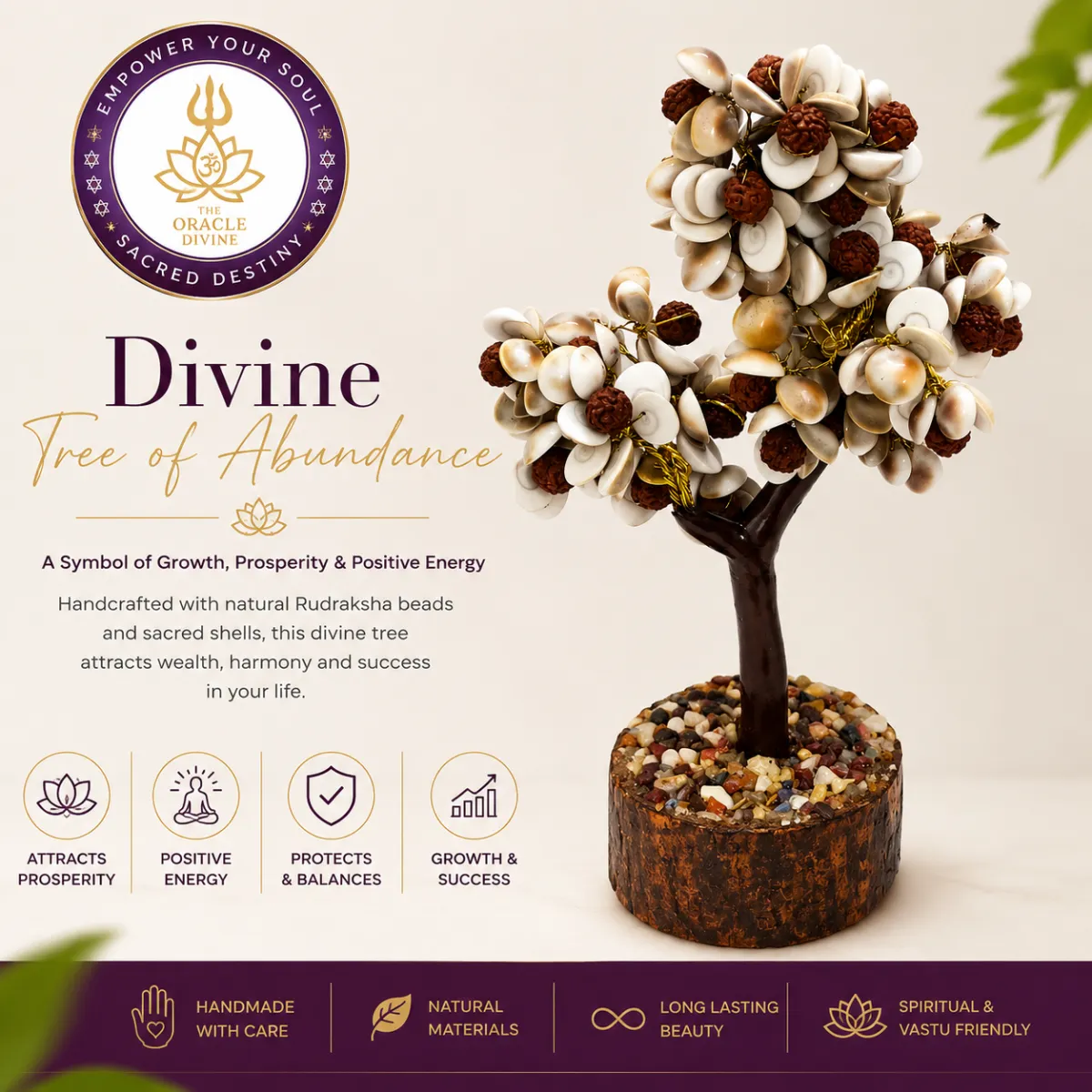 Divine Abundance Rudraksha & Cowrie Tree